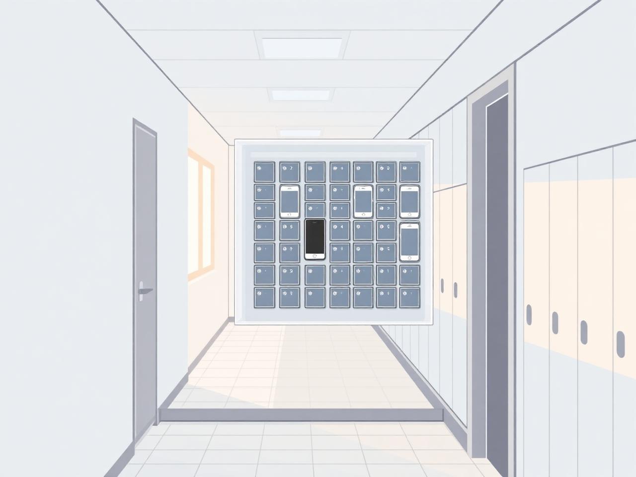 OffBox instalace na školní chodbě — ilustrace