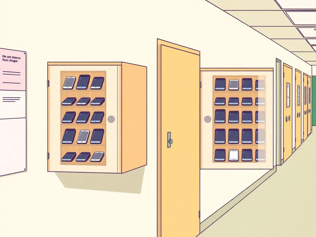 Dřevěné OffBoxy na chodbě u učeben — ilustrace